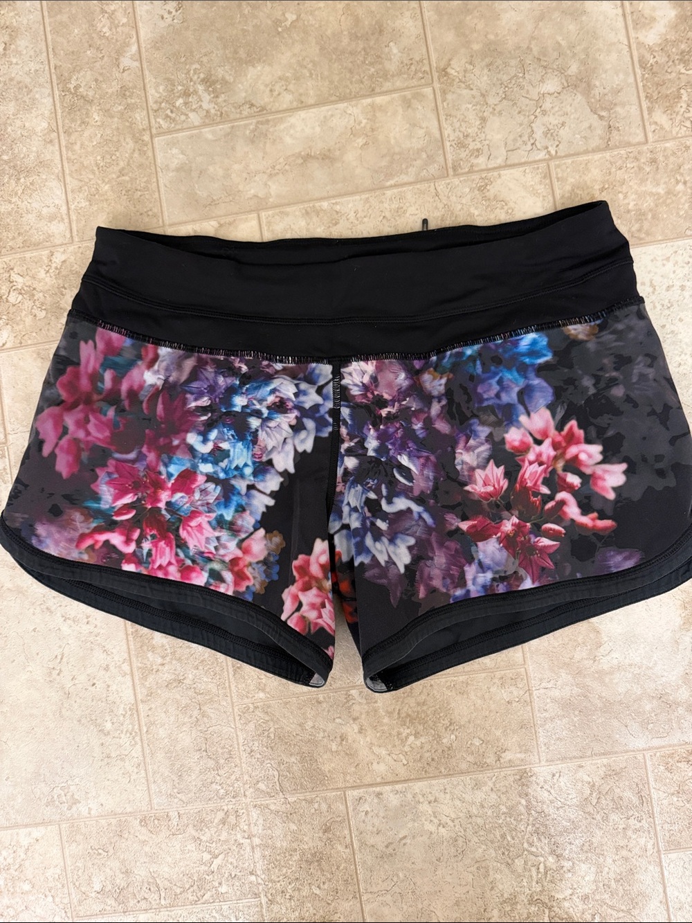 lululemon athletica Black Floral Print Running Shorts